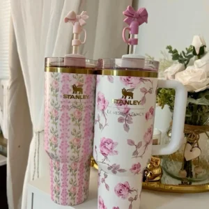 Stanley x Love Shack Fancy Quencher – 1200ml Designer Stainless Steel Tumbler with Straw & Lid | Premium Hydration Mug - Pink