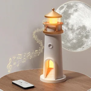 Lighthouse Moonlight Projector Lamp with Bluetooth Speaker & Remote – Dimmable LED Night Light for Bedroom, Kids Room & Premium Gifting