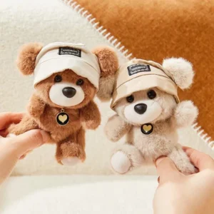 Cute Teddy Plush Keychain – Soft Mini Teddy Bag & Key Charm Gift - Brown