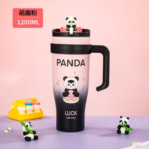 New Cartoon Straw Tumbler | 304 Stainless Steel Vacuum Insulated Cup | Large-Capacity Hot & Cold Bottle for Students & Adults - Light Pink