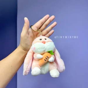Plush Bunny with Carrot Keychain – Cute Bag & Key Charm Gift for Her - Pink
