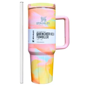 Stanley Quencher H2.0 FlowState Tumbler – Marble Print Pink (40 OZ / 1180–1200 ml)