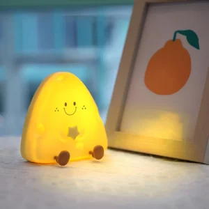 Smiling Cheese Shaped Night Light – Cute Dimmable LED Lamp with Timer & Star Button (USB Powered)