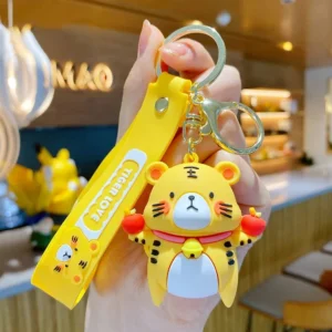Tiger with Apple 3D Keychain – Cute Bag & Key Charm Gift for Animal Lovers - Red