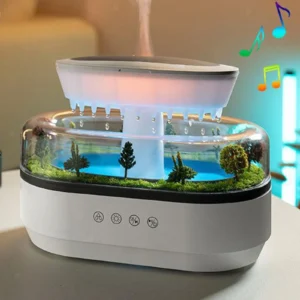 Inditradition Rain Drops Musical Aroma Diffuser & Humidifier for Home – 250ml Ultrasonic Essential Oil Diffuser with Soothing Rain Music, Multi-Colour LED, Touch Controls & Long-Lasting Mist (White)