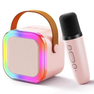 Rechargeable Karaoke Mic with Speaker for Singing | Portable Bluetooth Karaoke Machine with LED Lights | Cute Musical Gift for Kids & Adults